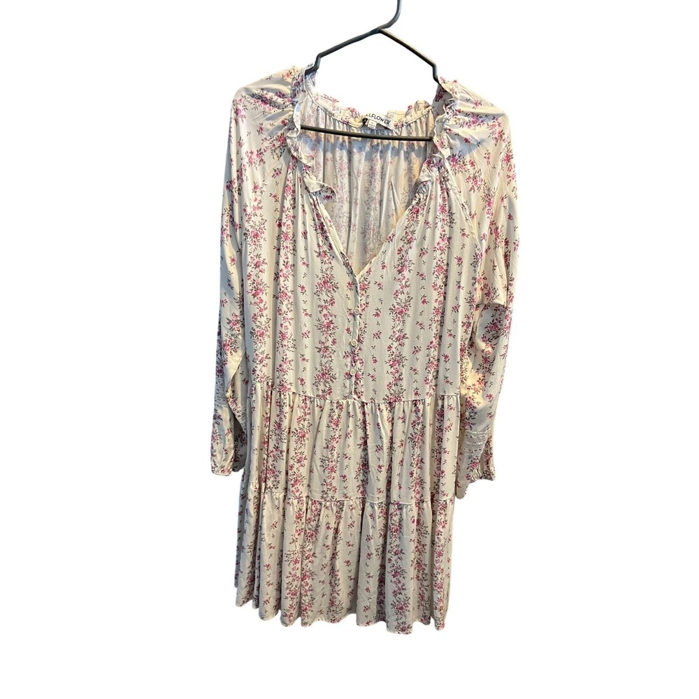 Wallflower Large Pink Floral Ruffle V-Neck Tiered Babydoll Mini Dress Boho